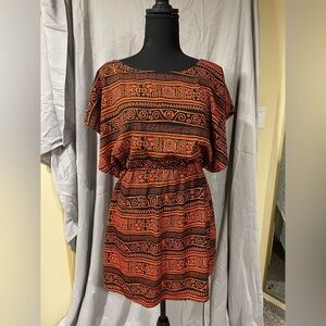Boho Chic Orange and Black Mini Dress